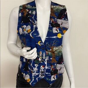 Vintage Halloween Print Button Down V-neck Sleeveless Vest Top